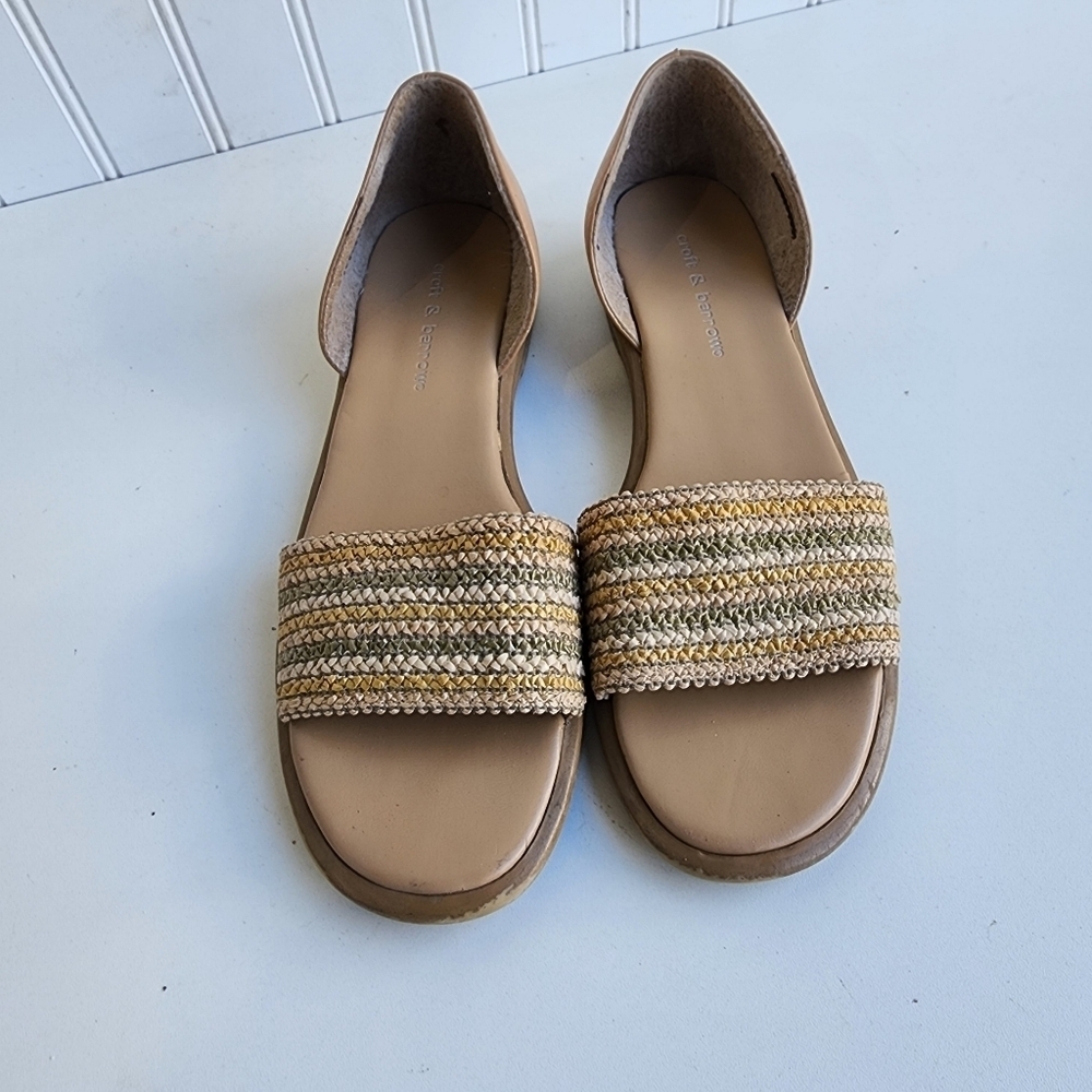 Croft & Barrow Tan Beige Leather Stretch Strappy Sandals Size 8.5 - Picture 2 of 8